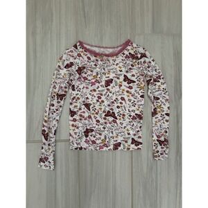 Btween Baby 18M Long Sleeve Floral Butterfly Lace Trim Top White Pink Burgundy
